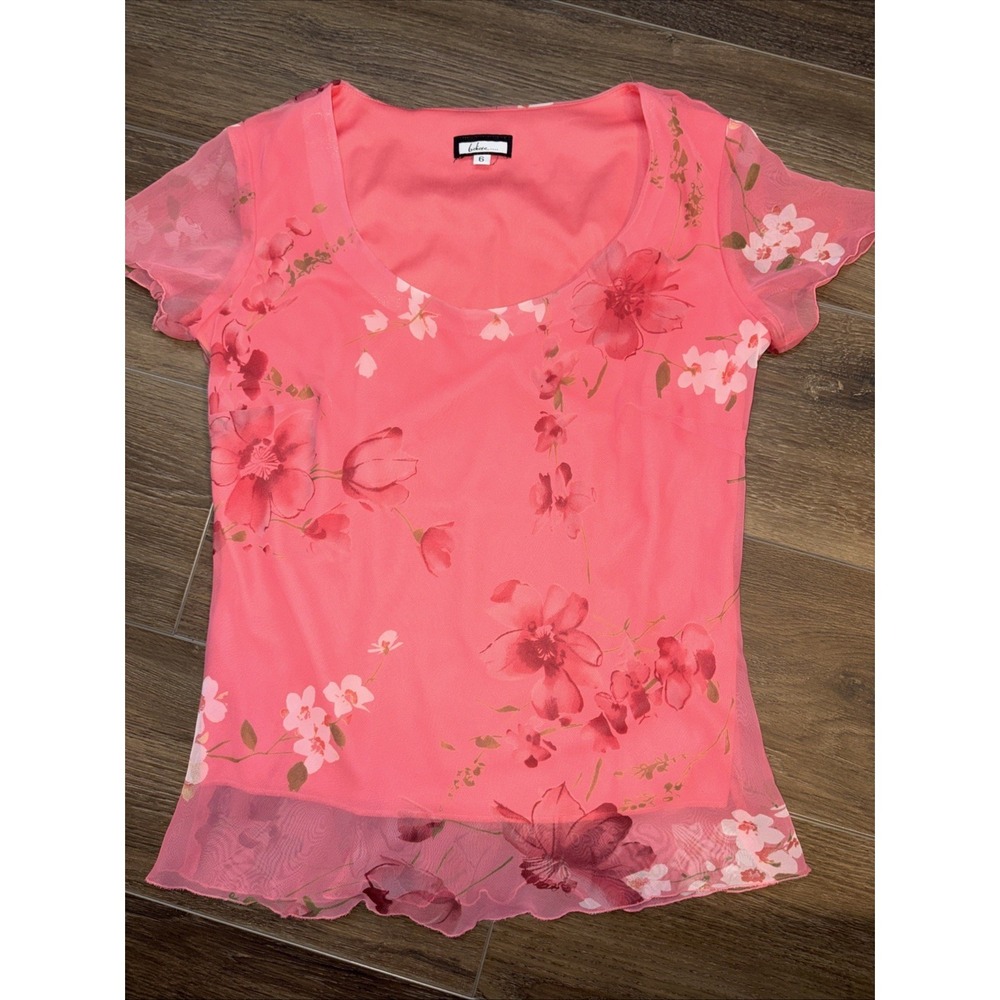 Y2K‎ Believe…. Dainty Pink Floral Top Sheer Barbie Core Cherry Girl Size 6 Small